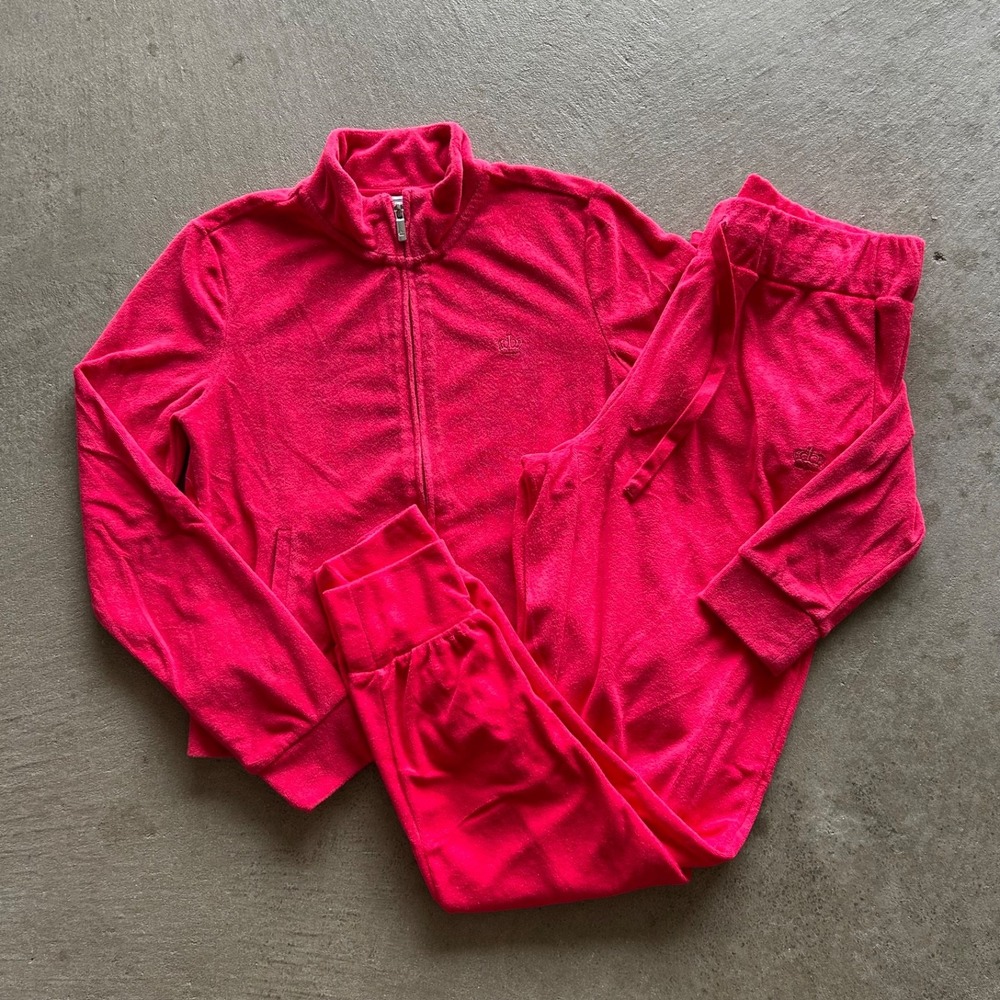 Vintage Juicy Couture Jacket Pants Set Womens Size Small Y2K Hot Pink Tracksuit
